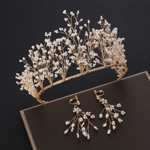 Charming Gold Bridal Jewelry 2019 Metal Crystal Sequins Tiara Earrings Wedding Accessories