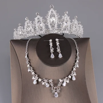Chic Beautiful Silver Bridal Jewelry 2019 Metal Beading Crystal Rhinestone Tiara Earrings Necklace Wedding Accessories