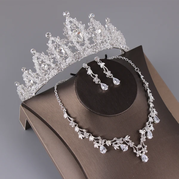 Chic / Beautiful Silver Bridal Jewelry 2019 Metal Beading Crystal Rhinestone Tiara Earrings Necklace Wedding Accessories