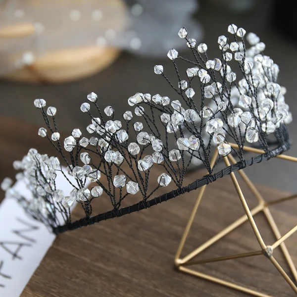 Vintage / Retro Black Bridal Jewelry 2019 Metal Crystal Tiara Earrings Wedding Accessories