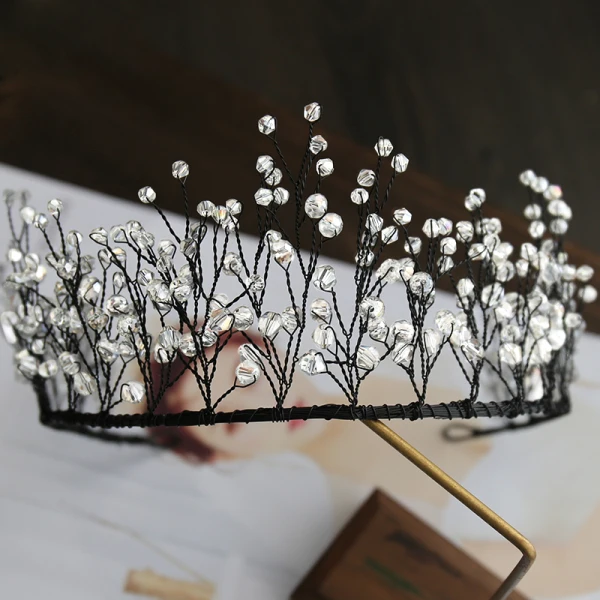 Vintage / Retro Black Bridal Jewelry 2019 Metal Crystal Tiara Earrings Wedding Accessories