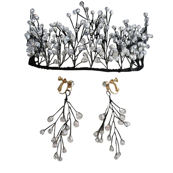 Vintage / Retro Black Bridal Jewelry 2019 Metal Crystal Tiara Earrings Wedding Accessories