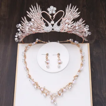 Unique Doré Bijoux Mariage 2019 Métal Tiare Un Collier Gland Boucles D 039 Oreilles Cristal Perle Faux Diamant Mariage Accessorize