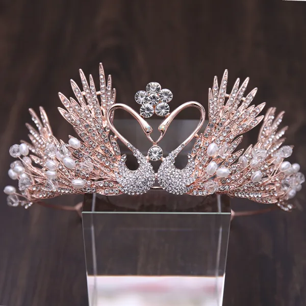 Amazing / Unique Gold Bridal Jewelry 2019 Metal Tiara Necklace Tassel Earrings Crystal Pearl Rhinestone Wedding Accessories