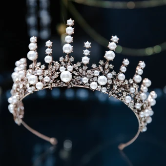 Vintage Barokk Bronse Har Tilbehor 2019 Metall Tiara Perle Rhinestone Bryllup Tilbehør