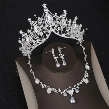 Chic Beautiful Silver Bridal Jewelry 2019 Metal Rhinestone Beading Earrings Necklace Tiara Wedding Accessories