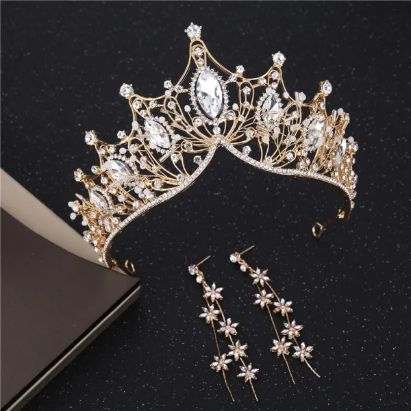 Chic / Beautiful Silver Bridal Jewelry 2019 Metal Rhinestone Beading Earrings Necklace Tiara Wedding Accessories