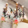 Flower Fairy Gold Artificial Flowers Bridal Jewelry 2019 Metal Crystal Pearl Flower Tiara Earrings Accessories