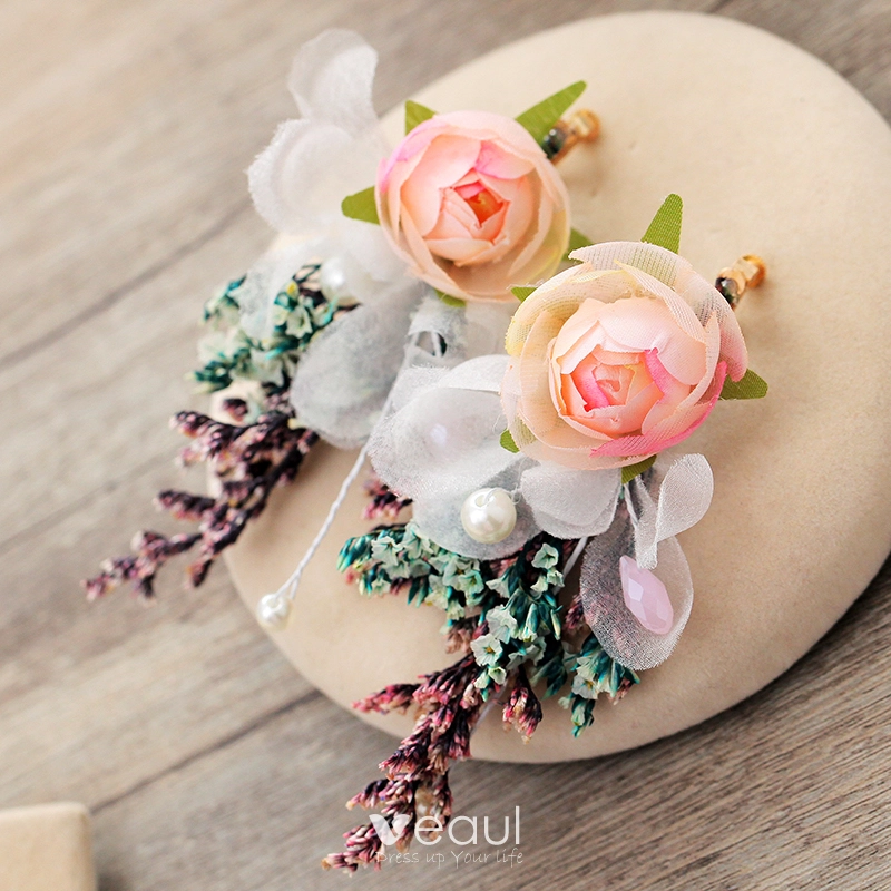 Flower Fairy Gold Artificial Flowers Bridal Jewelry 2019 Metal Crystal  Pearl Flower Tiara Earrings Accessories