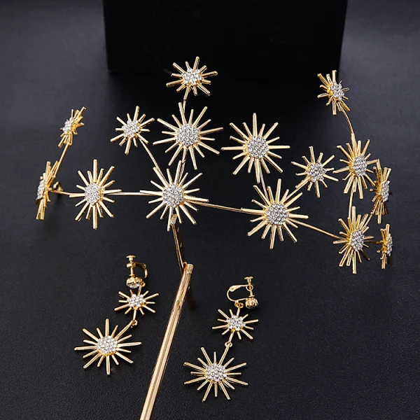 Chic / Beautiful Gold Bridal Jewelry 2019 Metal Tiara Earrings Burgundy Necklace Rhinestone Wedding Accessories