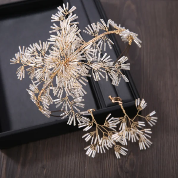 Chic / Beautiful Gold Bridal Jewelry 2019 Beading Metal Earrings Headpieces Accessories