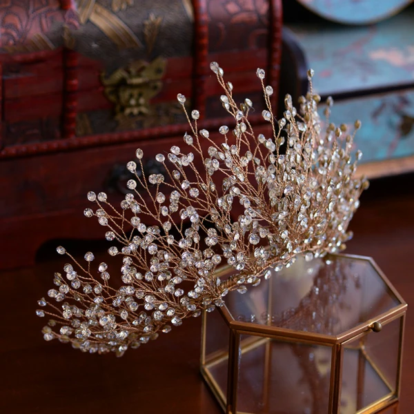 Luksusowe Złote Ozdoby Do Włosów Ślubne 2019 Metal Rhinestone Tiara Ślub Akcesoria