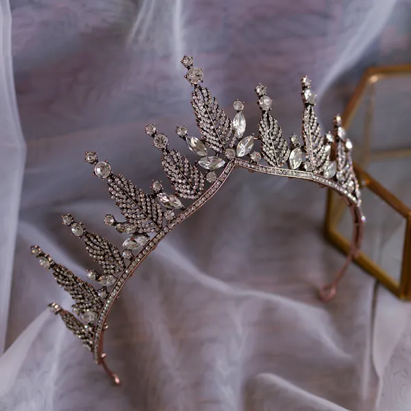 Vintage / Retro Bronze Bridal Hair Accessories 2019 Metal Rhinestone Tiara Wedding Accessories