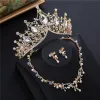 Chic / Beautiful Gold Tiara Earrings Necklace Beading Rhinestone 2019 Metal Bridal Jewelry Accessories