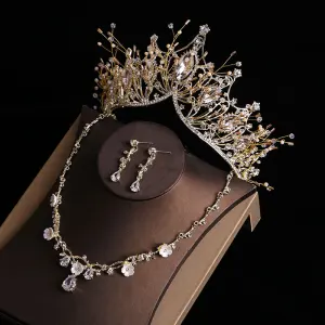 Chic Belle Doré Tiare Boucles D 039 Oreilles Fleur Un Collier Bijoux Mariage 2019 Métal Faux Diamant Perlage Mariage Accessorize