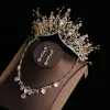 Chic / Beautiful Gold Tiara Earrings Flower Necklace Bridal Jewelry 2019 Metal Rhinestone Beading Wedding Accessories