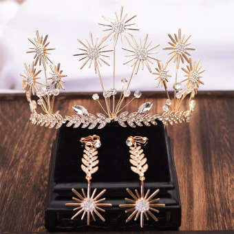 Amazing Unique Gold Leaf Tiara Earrings Bridal Jewelry 2019 Metal Crystal Rhinestone Accessories