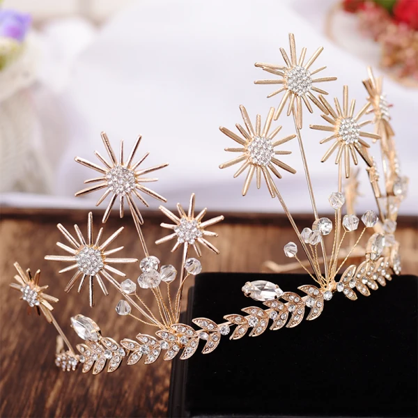 Amazing / Unique Gold Leaf Tiara Earrings Bridal Jewelry 2019 Metal Crystal Rhinestone Accessories
