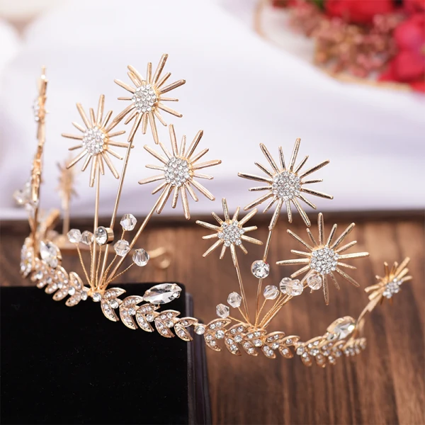 Amazing / Unique Gold Leaf Tiara Earrings Bridal Jewelry 2019 Metal Crystal Rhinestone Accessories