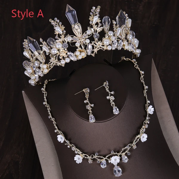 Chic / Beautiful Silver Tiara Earrings Flower Necklace Bridal Jewelry 2019 Metal Crystal Rhinestone Wedding Accessories