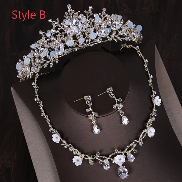Chic / Beautiful Silver Tiara Earrings Flower Necklace Bridal Jewelry 2019 Metal Crystal Rhinestone Wedding Accessories