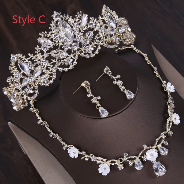 Chic / Beautiful Silver Tiara Earrings Flower Necklace Bridal Jewelry 2019 Metal Crystal Rhinestone Wedding Accessories