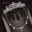 Chic / Beautiful Silver Tiara Earrings Flower Necklace Bridal Jewelry 2019 Metal Crystal Rhinestone Wedding Accessories