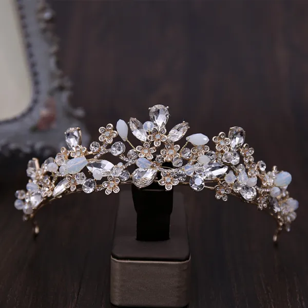 Chic / Beautiful Silver Tiara Earrings Flower Necklace Bridal Jewelry 2019 Metal Crystal Rhinestone Wedding Accessories