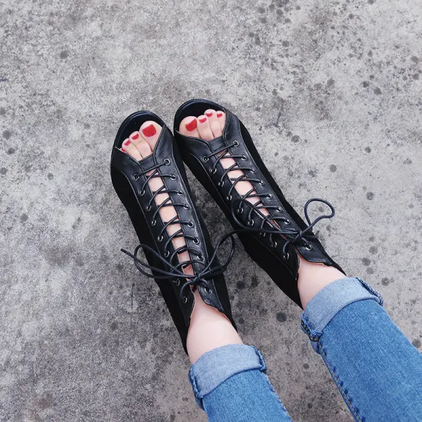 Roman Black Street Wear Suede Womens Boots 2022 9 cm Stiletto Heels Open / Peep Toe Womens Boots