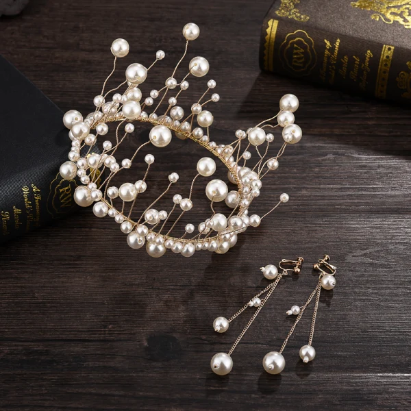 Charming Burgundy Pearl Tiara Earrings Wedding Accessories 2019 Metal Bridal Jewelry