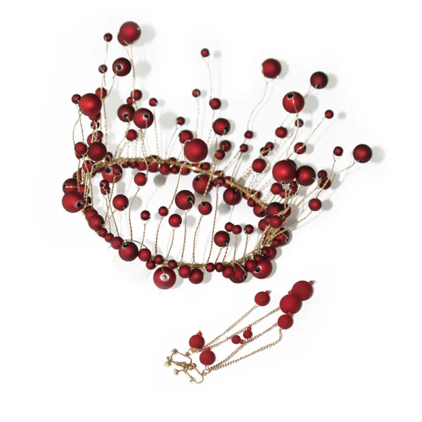 Charming Burgundy Pearl Tiara Earrings Wedding Accessories 2019 Metal Bridal Jewelry