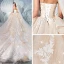 Chic / Belle Champagne Robe De Mariée 2019 Robe Boule Bretelles Spaghetti Sans Manches Dos Nu Glitter Tulle Appliques En Dentelle Chapel Train Volants en Cascade