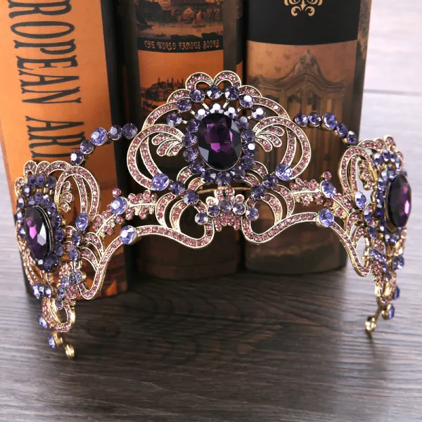 Chic / Beautiful Gold Grape Tiara 2019 Metal Rhinestone Bridal Hair Accessories
