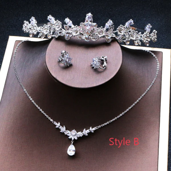 Classic Silver Tiara Necklace Earrings Wedding Accessories 2019 Metal Rhinestone Bridal Jewelry