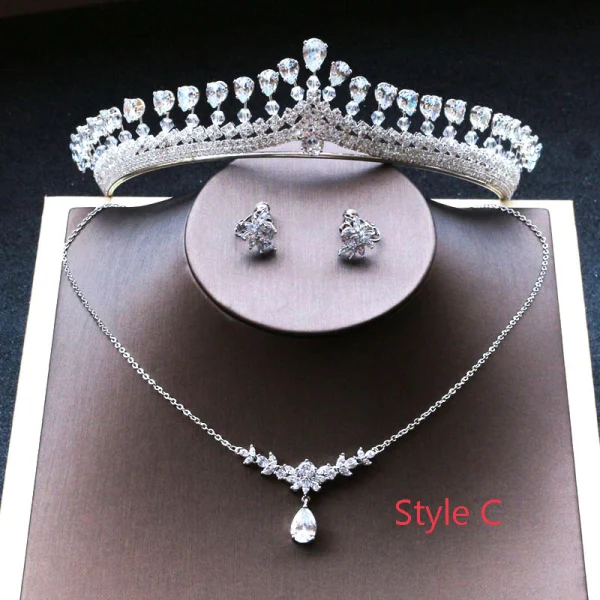 Classic Silver Tiara Necklace Earrings Wedding Accessories 2019 Metal Rhinestone Bridal Jewelry