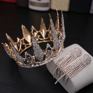 Mooie Prachtige Goud Bruidssieraden 2019 Metaal Rhinestone Tiara Kwast Oorbellen Huwelijk Accessoires