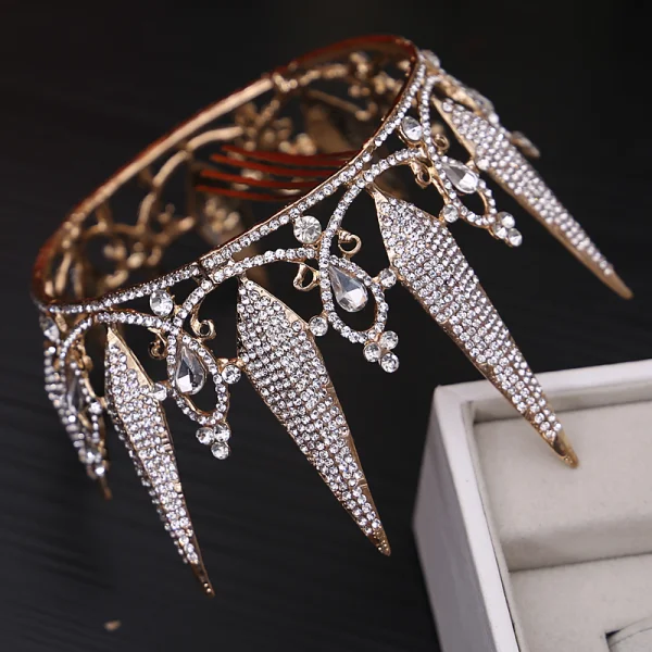 Fine Gull Brudesmykker 2019 Metall Rhinestone Tiara Dusk Øredobber Bryllup Tilbehør