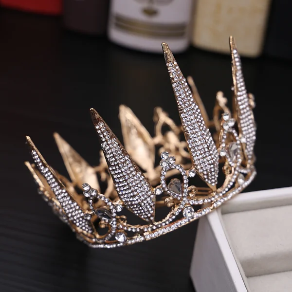 Fine Gull Brudesmykker 2019 Metall Rhinestone Tiara Dusk Øredobber Bryllup Tilbehør