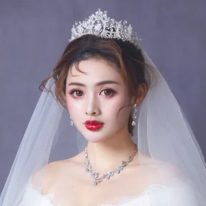 Schöne Silber Brautschmuck 2019 Metall Ohrringe Halskette Diadem Kristall Strass Hochzeit Brautaccessoires