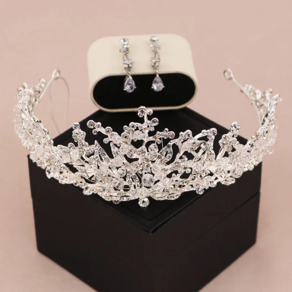 Chic / Beautiful Silver Bridal Jewelry 2019 Metal Earrings Necklace Tiara Crystal Rhinestone Wedding Accessories