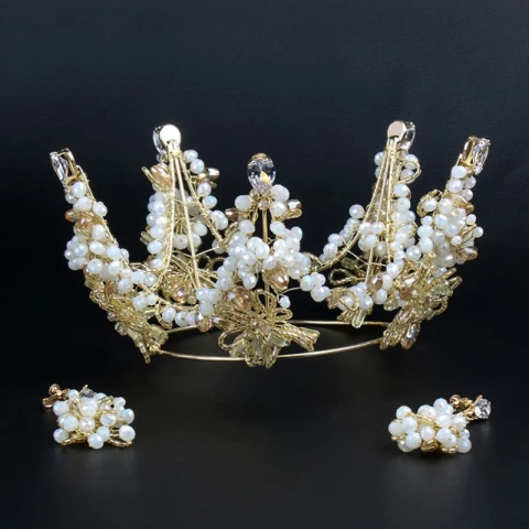 Schöne Gold Diadem Perlenstickerei Hochzeit Brautaccessoires 2019 Metall Haarschmuck Braut