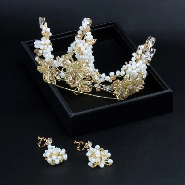 Snygga / Fina Guld Tiara Beading Bröllop Tillbehör 2019 Metall Brud Huvudbonad