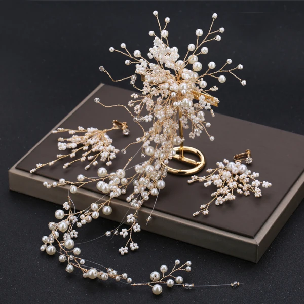 Chic / Beautiful Gold Tassel Headpieces 2019 Metal Pearl Beading Bridal Hair Accessories