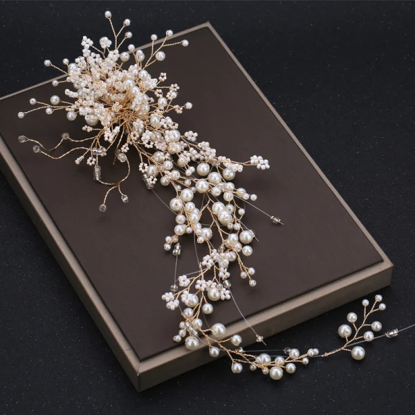 Chic / Beautiful Gold Tassel Headpieces 2019 Metal Pearl Beading Bridal Hair Accessories