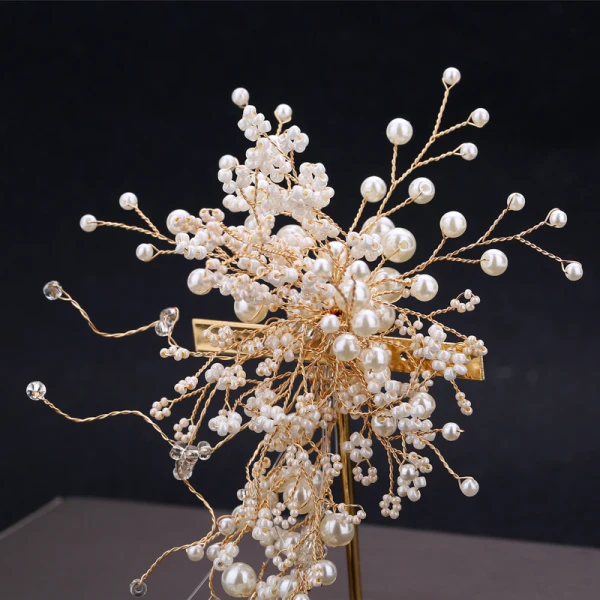 Chic / Beautiful Gold Tassel Headpieces 2019 Metal Pearl Beading Bridal Hair Accessories