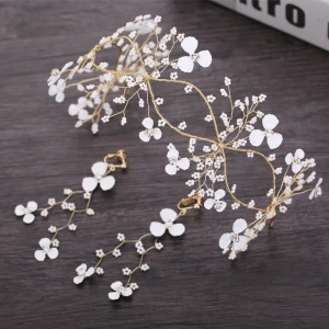 Blumenfee Gold Brautschmuck 2019 Metall Perlenstickerei Blumen Kopfschmuck Ohrringe Brautaccessoires
