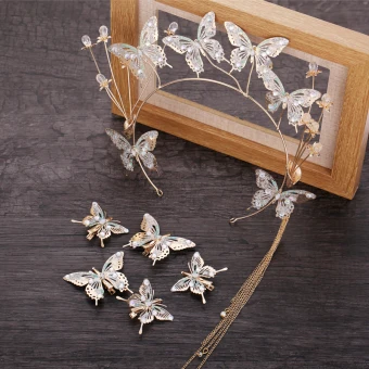 Blomsterfe Gull Har Tilbehor 2019 Metall Sommerfugl Rhinestone Dusk Hodepynt