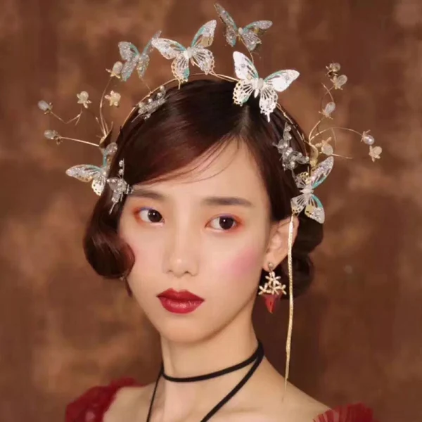 Flower Fairy Gold Bridal Hair Accessories 2019 Metal Butterfly Rhinestone Tassel Headpieces