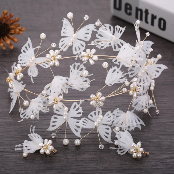 Fée Des Fleurs Doré Accessoire Cheveux Mariage 2019 Métal Papillon Faux Diamant Perle Accessoire Cheveux Boucles D'Oreilles Mariage Accessorize