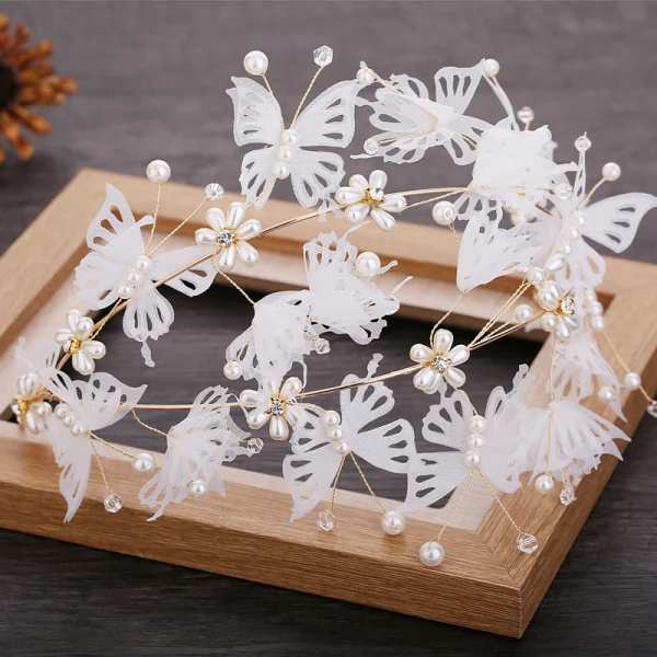 Fée Des Fleurs Doré Accessoire Cheveux Mariage 2019 Métal Papillon Faux Diamant Perle Accessoire Cheveux Boucles D'Oreilles Mariage Accessorize